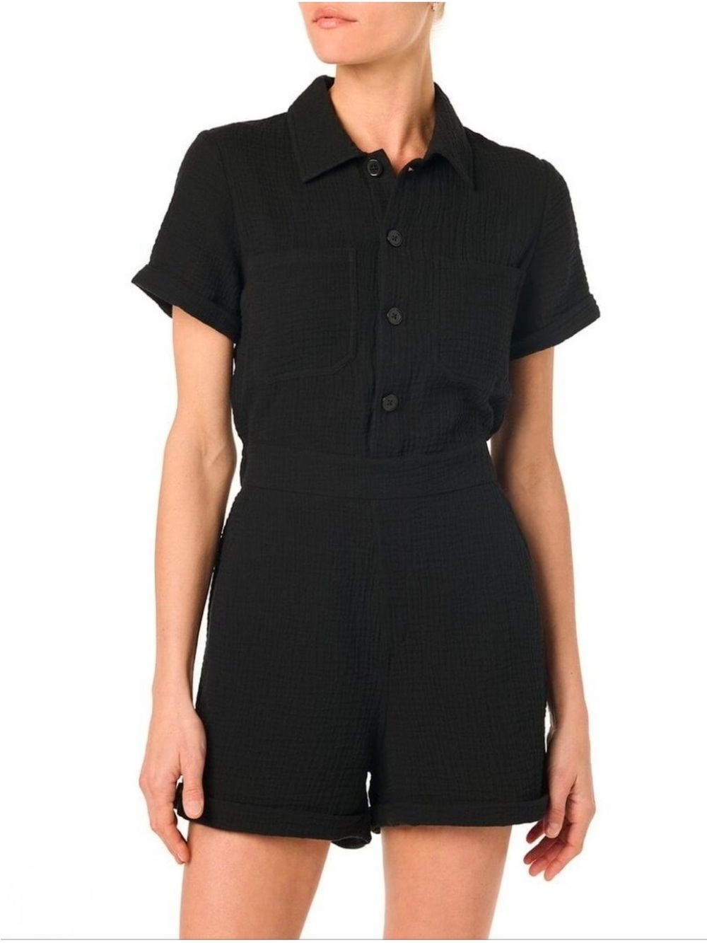 Joe's Jeans Black Short-Sleeve Button Romper NWOT